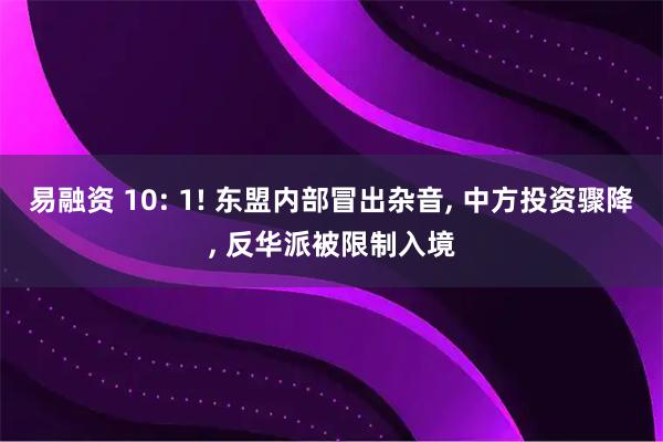易融资 10: 1! 东盟内部冒出杂音, 中方投资骤降, 反华派被限制入境